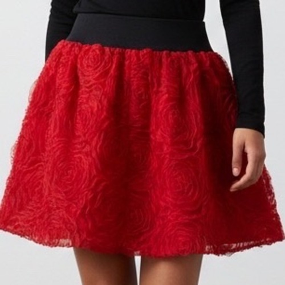 Stooshy 3D Rosette Mini Skirt Black Elastic Waist M romanic croquette goth